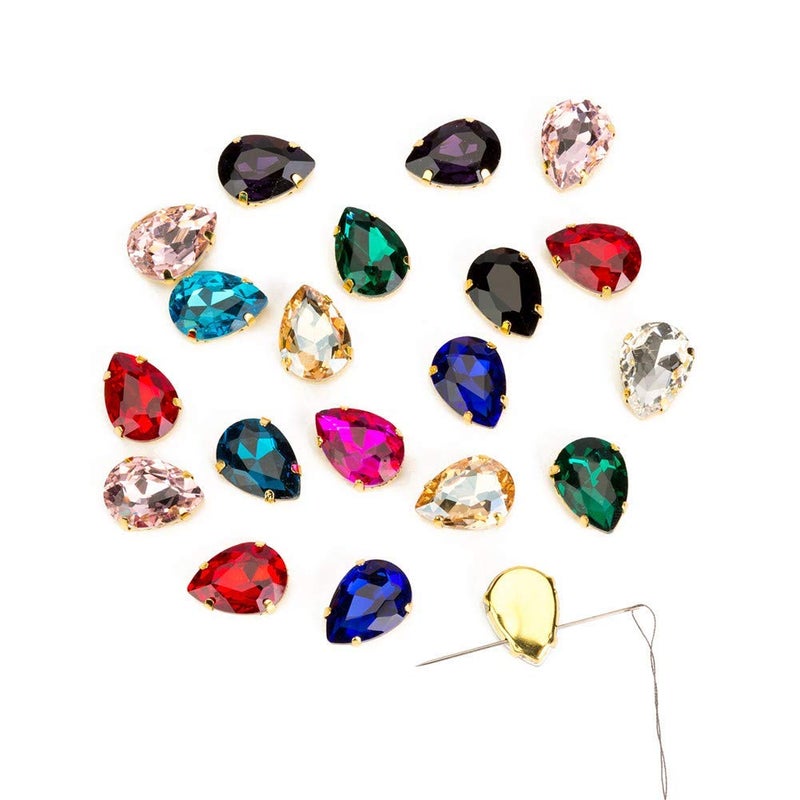 Choupee 48 Pcs Sew On Crystal Rhinestone Tear Drop Flatback Gold Setting Sew On Crystal by Choupee (Mixed Color, 13 X 18 MM) - Image 4